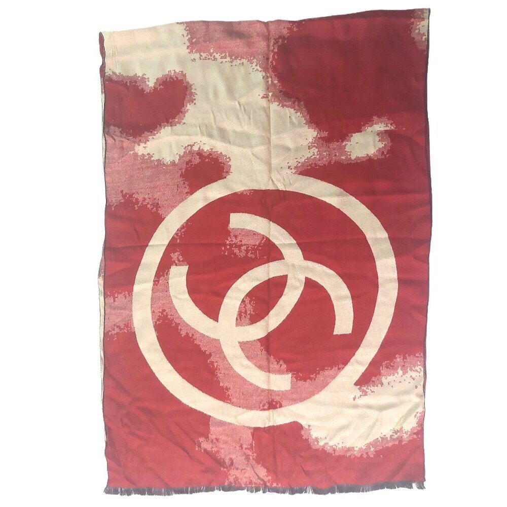 Vintage Chanel Burgundy Red Cream Tie Dye Print Blanket Scarf Scarves Wrap - Picture 3 of 11
